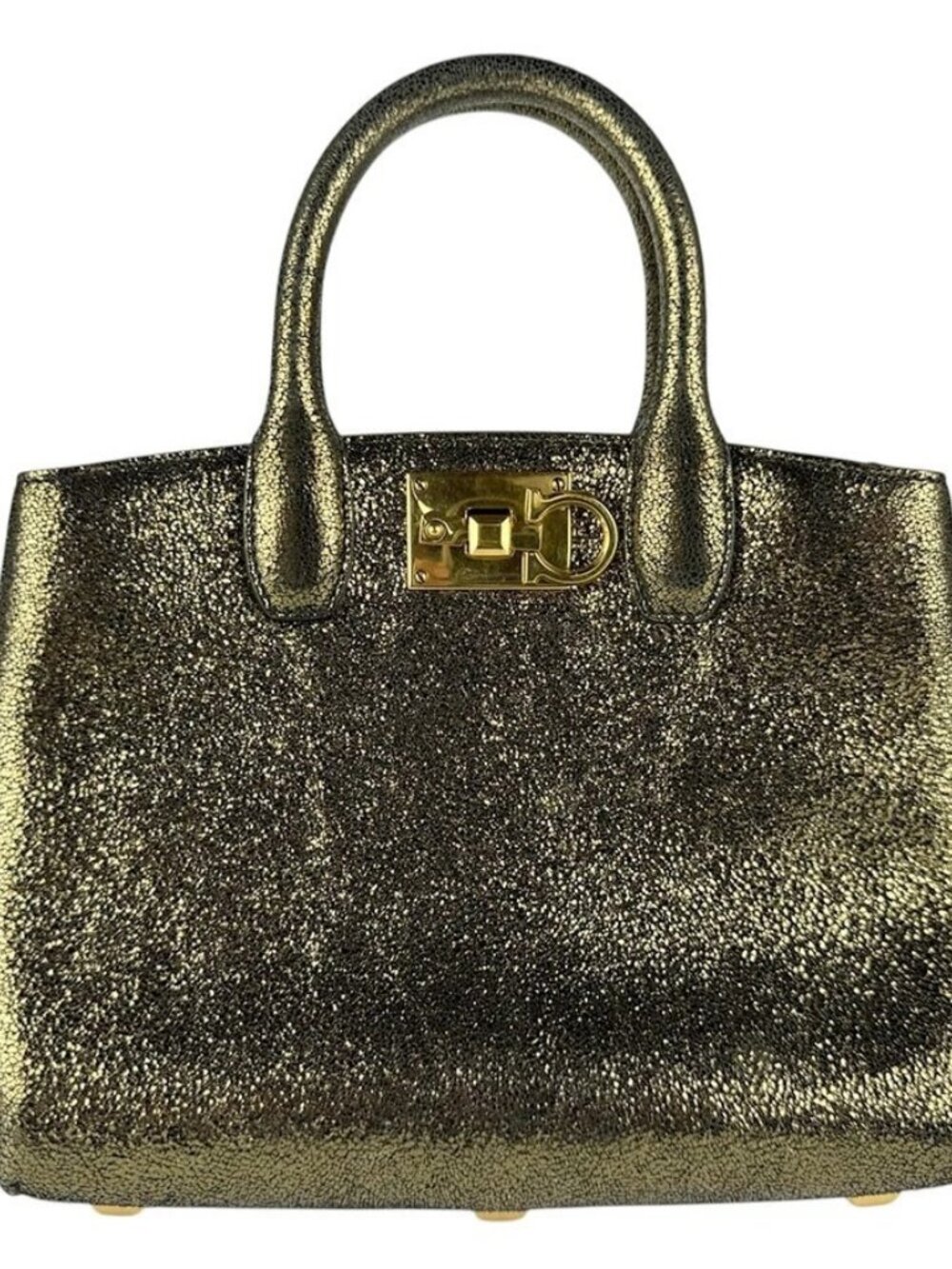 Salvatore Ferragamo Gancini Handbag Shoulder Bag Metallic Khaki